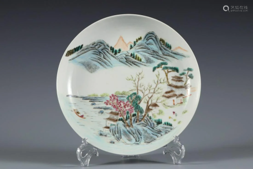 CHINESE FAMILLE ROSE PLATE,JIAQIN MARK