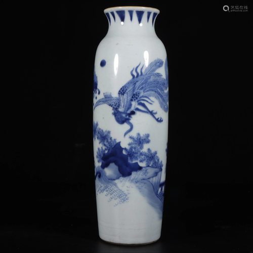 CHINESE BLUE AND WHITE VASE,KANGXI MARK