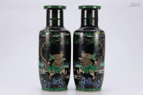 PAIR OF CHINESE INK GROUND VASES