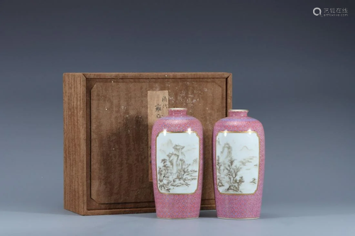 PAIR OF CHINESE FAMILLE ROSE VASES,YONGZHENG MARK