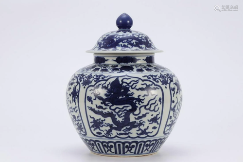 CHINESE BLUE AND WHITE JAR WITH LID,JIAJING MARK