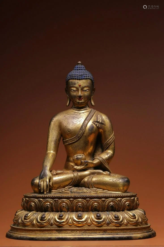 CHINESE GLIT BRONZE BUDDHA