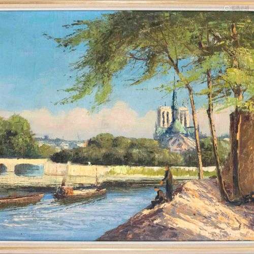 Gustaf Svensson (1893-1957), Angler on the Seine with Notre ...