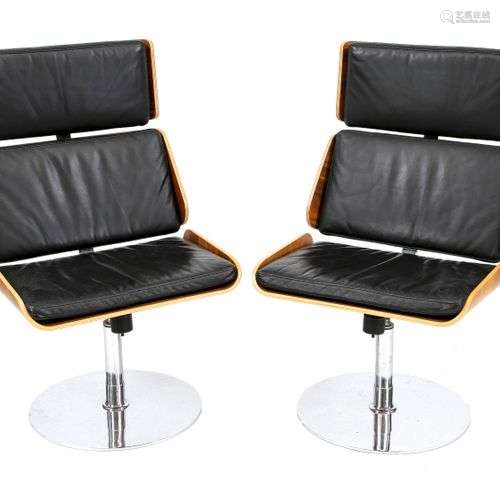 Pair of swivel designer chairs, 20th c., chromed steel frame...