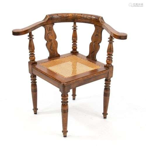 Corner chair around 1900, walnut stained beech, floral carvi...