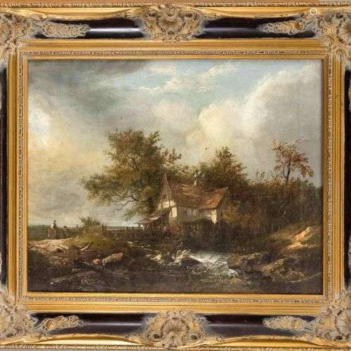 Anonymous painter of the 19th century, landscape with water ...