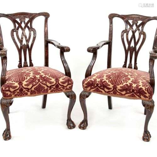 Pair of armchairs, England 20th c., mahogany solid wood, car...