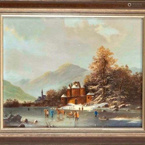 Anonymous painter mid-20th century, winter landscape with ca...