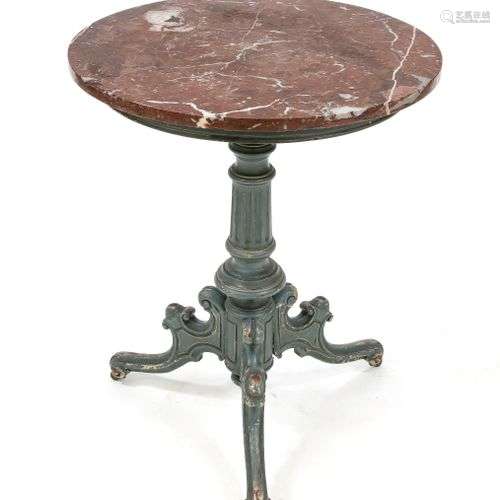 Side table around 1880, turned painted tripod on casters, re...