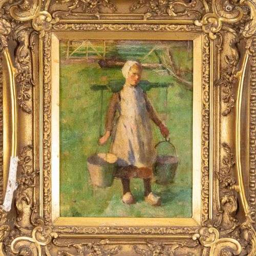 Anonymous painter c. 1900, Girl with Water Buckets, oil on c...
