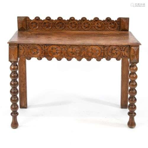 Console table around 1880, solid oak, frame with drawer, 90 ...