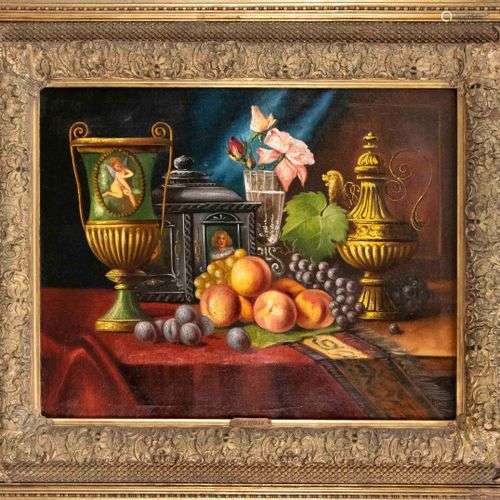 Anton Urban, late 19th century, large still life with fruits...