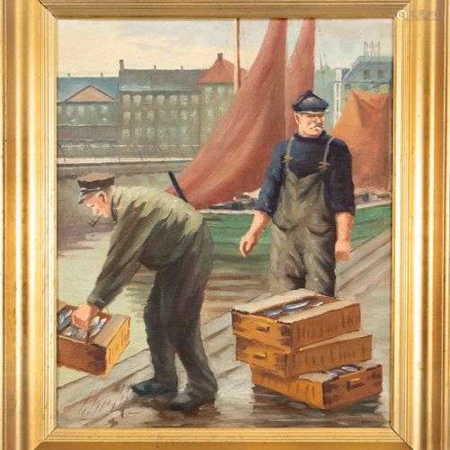Søren Christian Bjulf (1890-1958), Danish genre painter. Fis...