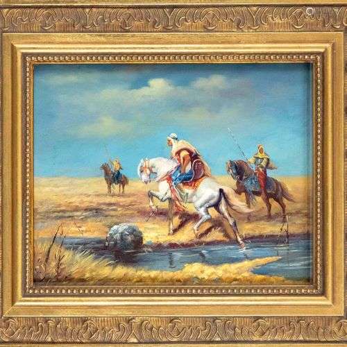 Anonymous painter late 20th century, mounted Arabs hunting a...