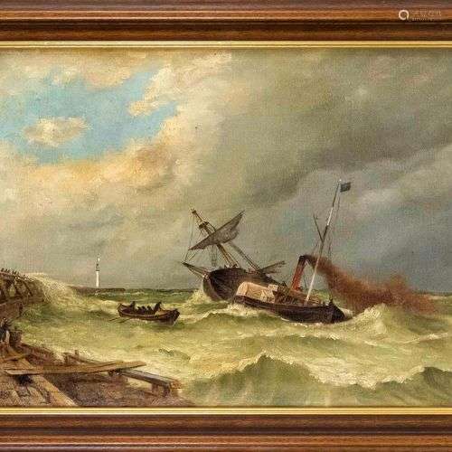 Anonymous marine painter of the 19th century, tugboat and sa...