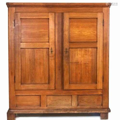 Cabinet, German circa 1840/50, solid oak, 2 doors with round...