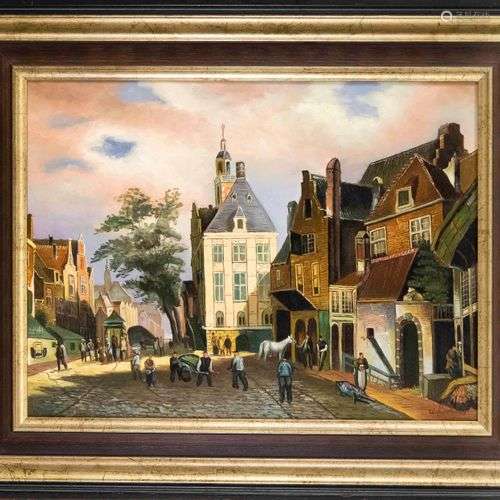 U. Kohler, 2nd half of 20th century, Dutch old town scene wi...