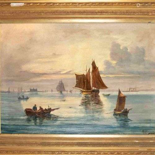 E.Hansen, marine painter around 1900, large seascape with nu...