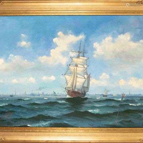 Monogrammed artist mid-20th century, large seascape with tal...