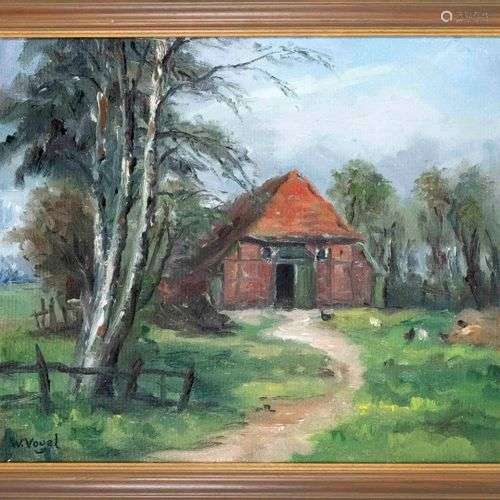 Willy Vogel (1910-1987), Worpswede landscape with chicken ya...