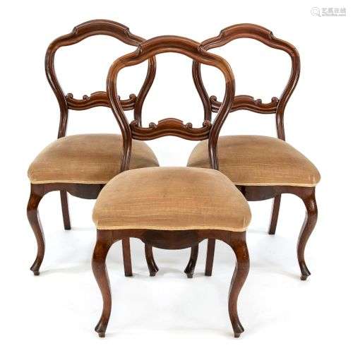 Set of three chairs circa 1860, solid mahogany, curved frame...