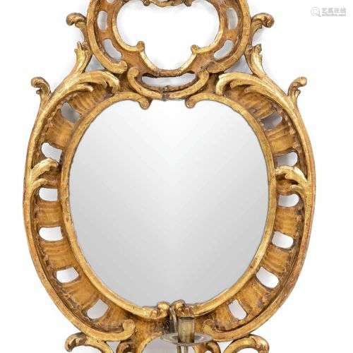 Small baroque wall mirror, wood carved and gilded, later att...