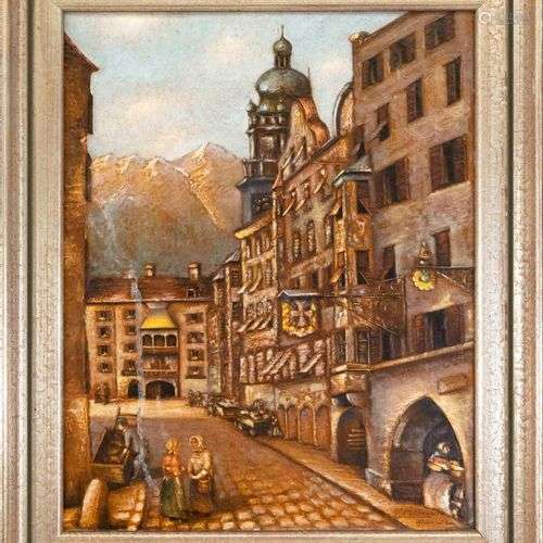 Kurt Pollmer (1901-1978), Bavarian village square, oil on wo...