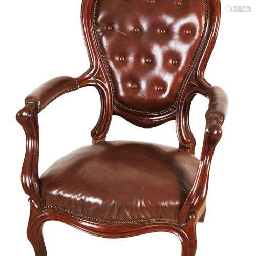 Armchair around 1860, mahogany, leather upholstery, 96 x 67 ...