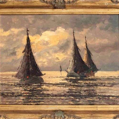 Anonymous painter 1st half 20th c., sailing ships at sea, oi...