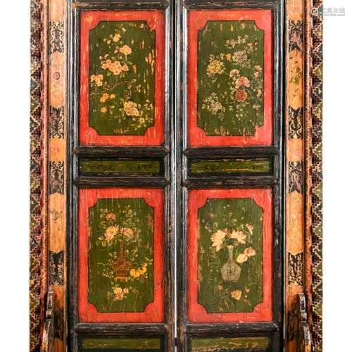 Large Chinese door with border, 19th century, wood polychrom...