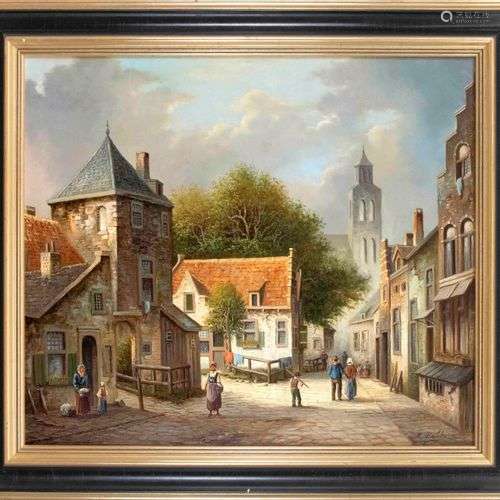 Ernst Erwin Roth (1880-?), Small town idyll, oil on canvas, ...