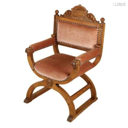 Scissors armchair around 1880, solid oak, 110 x 67 x 55 cm