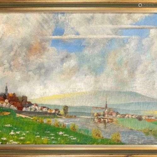 Unidentified painter mid-20th century, river landscape with ...