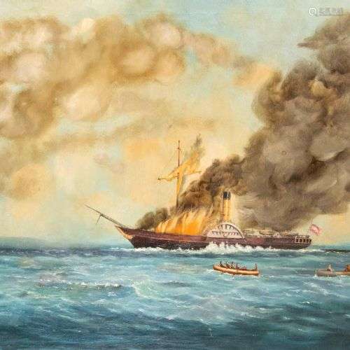 Monogramist THW, marine painter mid-20th c., burning paddle ...