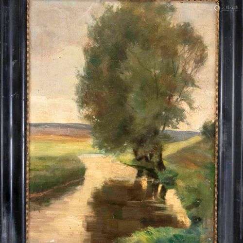 signed Heingrieber, landscape painter c. 1910, tree-lined ca...