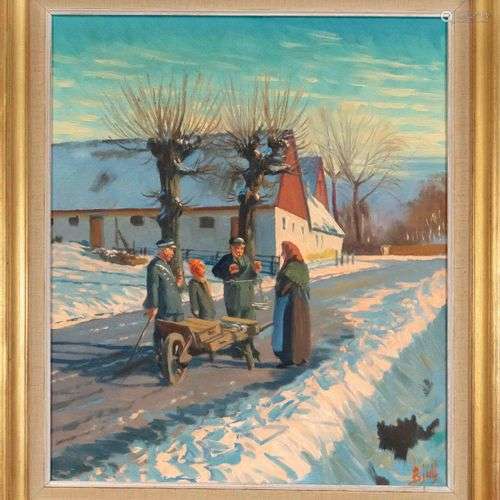 Søren Christian Bjulf (1890-1958), Conversation on a winter ...