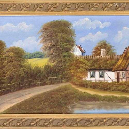 Monogrammed by H.J., late 19th century, village idyll, oil o...