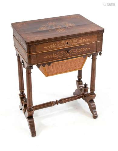 Biedermeier needlework/sewing table, 19th c., walnut veneer,...