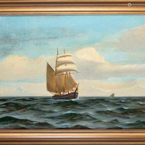 N. Larsen, marine painter 1st h. 20th c., two-master at sea,...