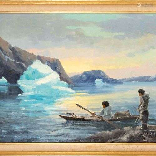 Einar Thorbjörn (1911-1985), two Inuit in Greenland, oil on ...