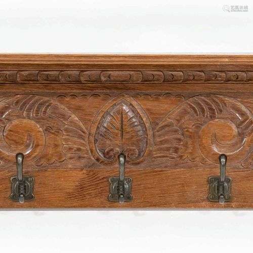 Coat rack around 1880, solid oak, five metal hooks, w. 103 c...