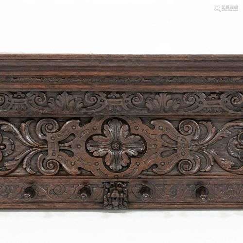 Coat rack around 1880, solid oak, carving typical for the ti...