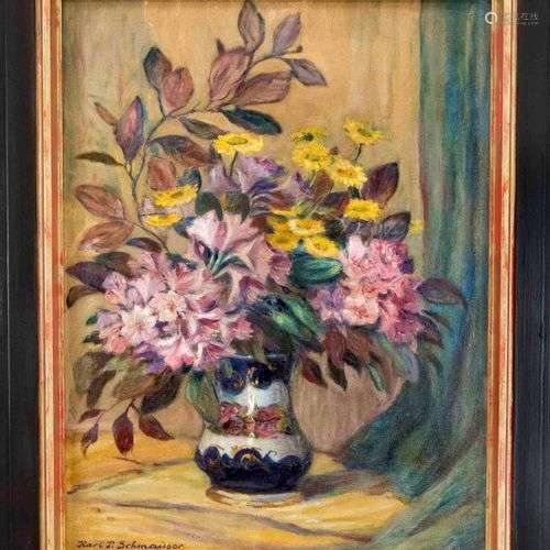 Karl Schmauser (1883-?), 'Flower Still Life, oil on canvas, ...