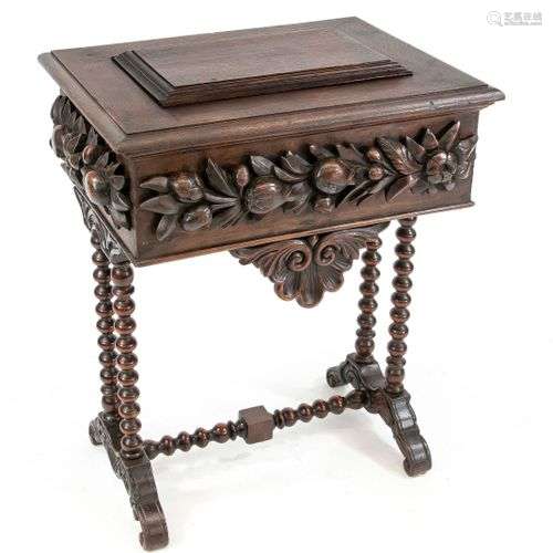 Side cabinet with hinged lid, 19th c., solid oak, frame with...