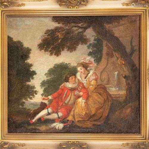 Rococo painter of the 18th century, gallant scene with young...