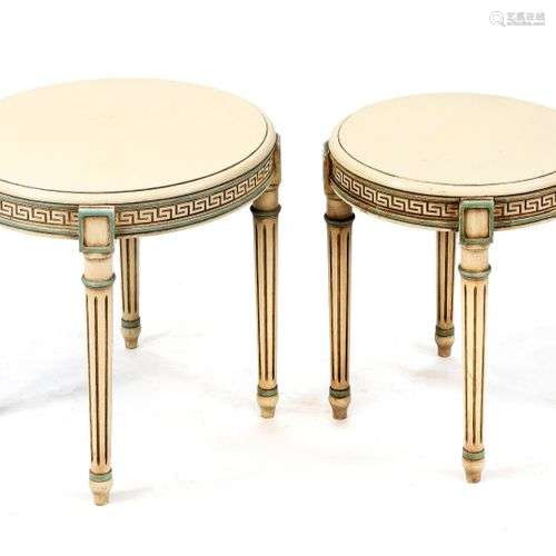 Two side tables in classicistic style, 20th c., wood painted...