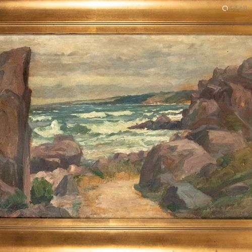 Andreas Moe (1877-1952), Surf on a rocky coast, oil on canva...