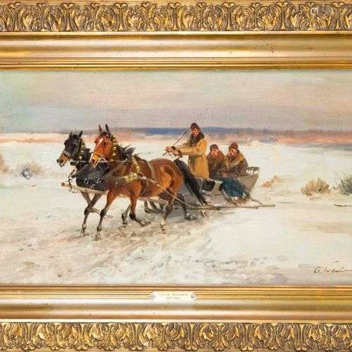 Czeslaw Wasilewski (1875-1947), Polish painter, horse-drawn ...