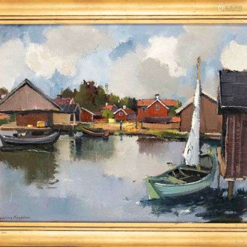 Hilding Bossler (1899-ca.1994), Swedish painter, summer harb...
