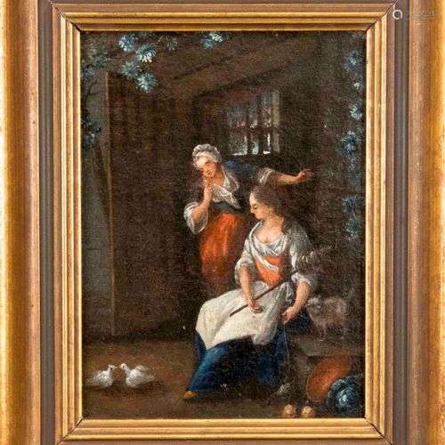 Anonymous genre painter of the 18th century, woman with two ...